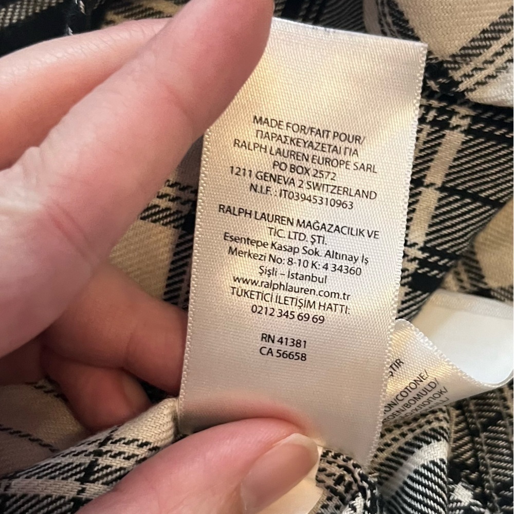 Polo Ralph Lauren Plaid Flannel Button Down Top Rhinestone Crest Black White XS - Picture 15 of 15